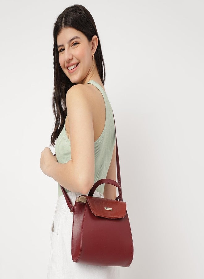 Fastrack Colorblocked Croc Textured Detail Structured Satchel Bag for Women, Girls and Ladies | Ladies Purse Handbag | Satchels for Casual Carry | Trendy Handbags for Women - Image 2